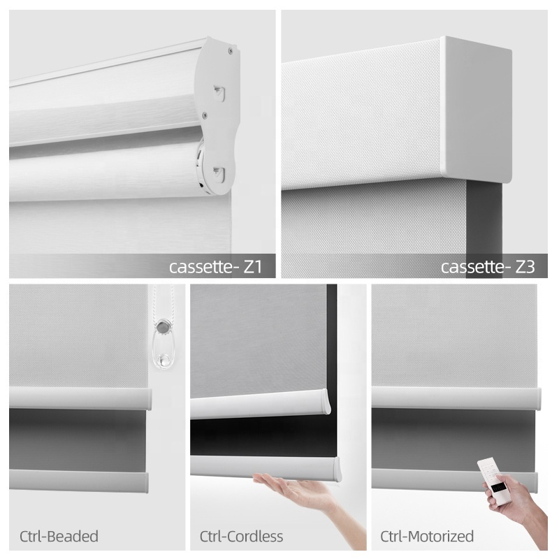 Window Shades with Valance Tipiace Manual Roller Blind Double Layers Cordless Blinds Day and Night Roller Blinds