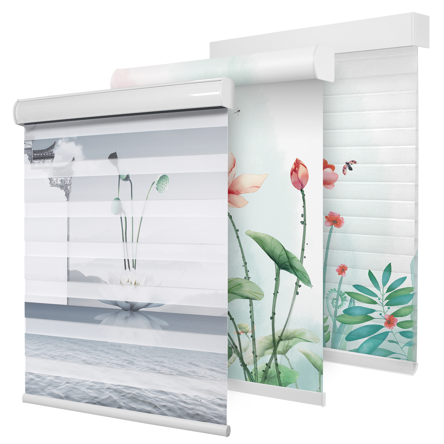 Customized DIY Pattern Digital Printing Cordless Motorized Smart Day and Night Window zebra Shade Blinds for Prayer Room
