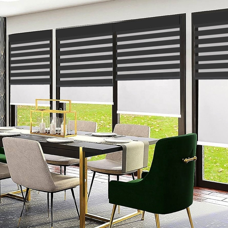 Ready Made Transparent and Blackout Smart Window Decoration Covering Day and Night Roller Shades Zebra Blind for Window