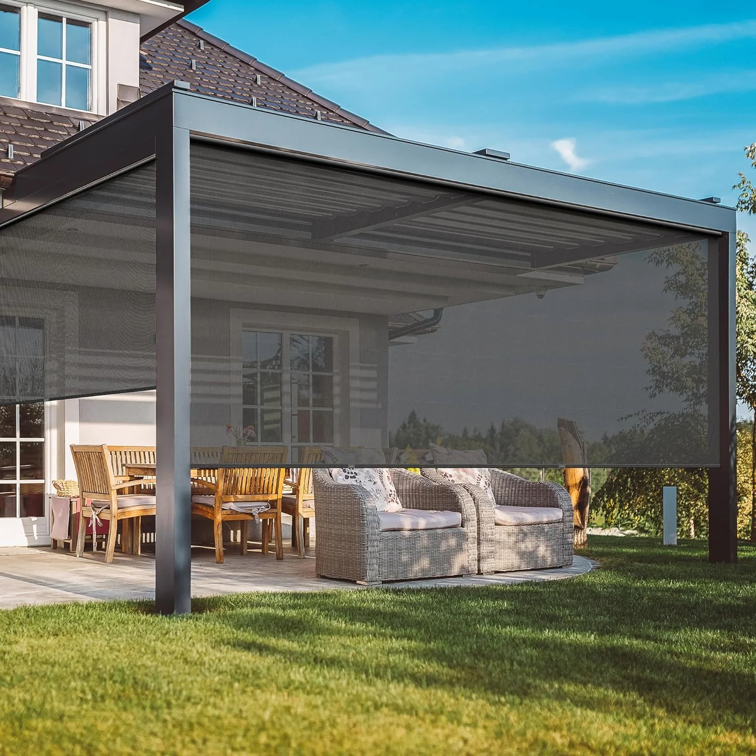 Patio Balcony Porch Carport Deck Window Roll up Blackout Exterior Zip Outdoor Shade Blinds Privacy Screen Pergola Blinds