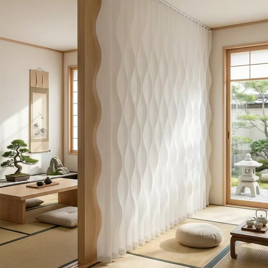 Custom Wave-Cut Vertical Blinds Roller Shade Fabric Waterwave Vertical Panel Curtains for Room Divider and Large Windows